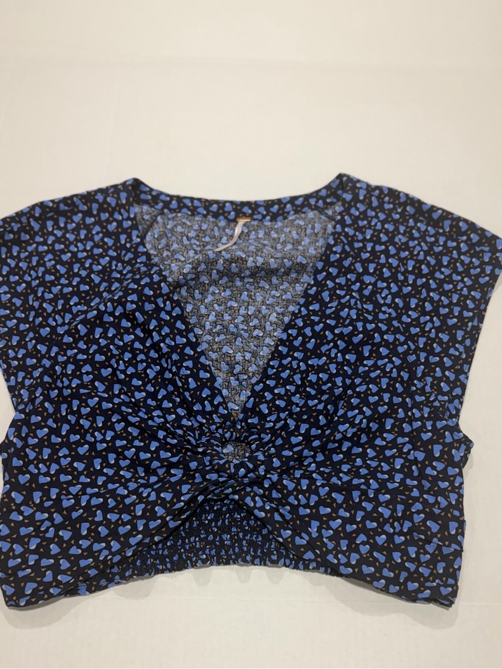 Free People Black Crop Top with Blue Heart Print